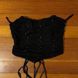 Black Sequin-Embellished corset Women's Crop Top